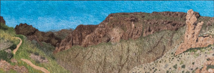 Felted panorama-format artwork of an Arizona canyon